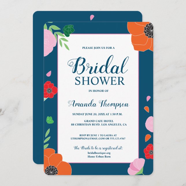 Modern Editable Floral Bridal shower Invitation (Front/Back)