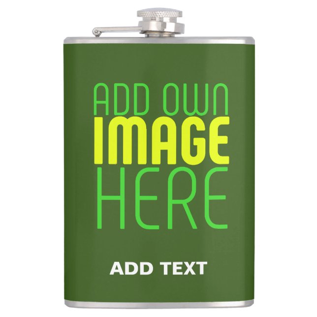 MODERN EDITABLE FOREST GREEN IMAGE TEXT TEMPLATE FLASK (Front)