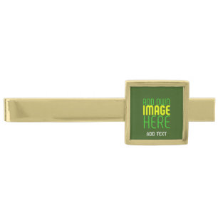 MODERN EDITABLE FOREST GREEN IMAGE TEXT TEMPLATE GOLD FINISH TIE BAR