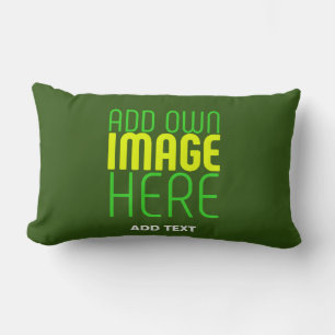 MODERN EDITABLE FOREST GREEN IMAGE TEXT TEMPLATE LUMBAR PILLOW