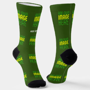 MODERN EDITABLE FOREST GREEN IMAGE TEXT TEMPLATE SOCKS