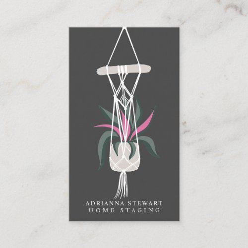 Modern editable gray house plant interior decor business card