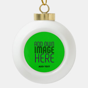 MODERN EDITABLE LIME GREEN IMAGE TEXT TEMPLATE CERAMIC BALL CHRISTMAS ORNAMENT