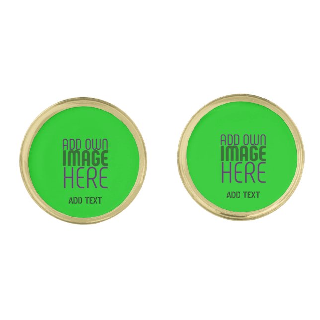 MODERN EDITABLE LIME GREEN IMAGE TEXT TEMPLATE CUFFLINKS (Front)