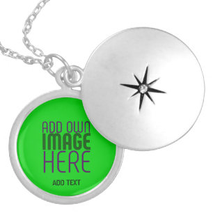 MODERN EDITABLE LIME GREEN IMAGE TEXT TEMPLATE LOCKET NECKLACE
