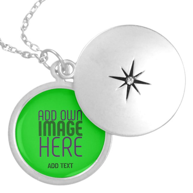 MODERN EDITABLE LIME GREEN IMAGE TEXT TEMPLATE LOCKET NECKLACE (Front)