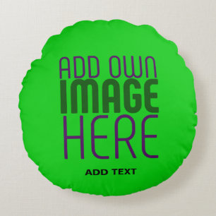 MODERN EDITABLE LIME GREEN IMAGE TEXT TEMPLATE ROUND PILLOW