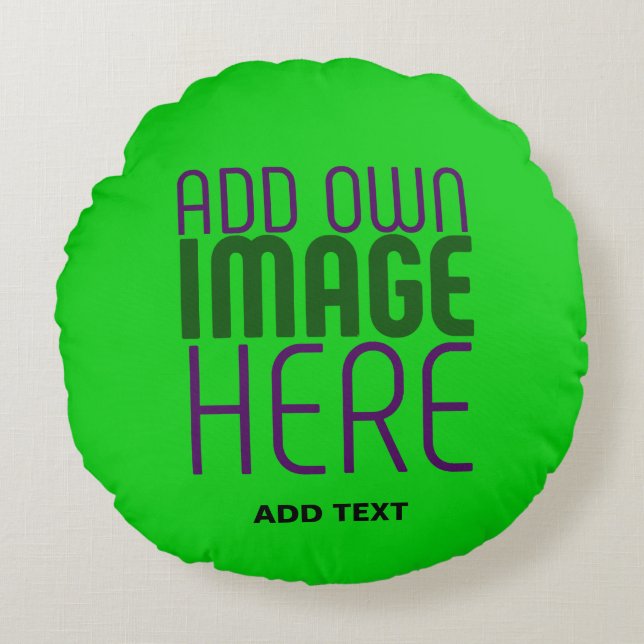 MODERN EDITABLE LIME GREEN IMAGE TEXT TEMPLATE ROUND PILLOW (Front)