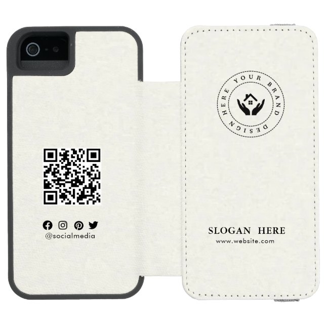 Modern editable logo | qr code and text incipio iPhone wallet case (Folio Open)