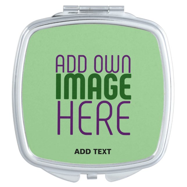 MODERN EDITABLE MINT GREEN IMAGE TEXT TEMPLATE COMPACT MIRROR (Front)