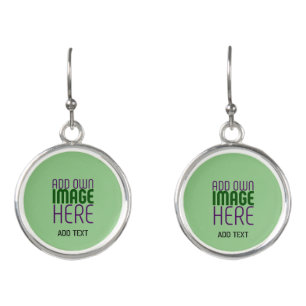 MODERN EDITABLE MINT GREEN IMAGE TEXT TEMPLATE EARRINGS