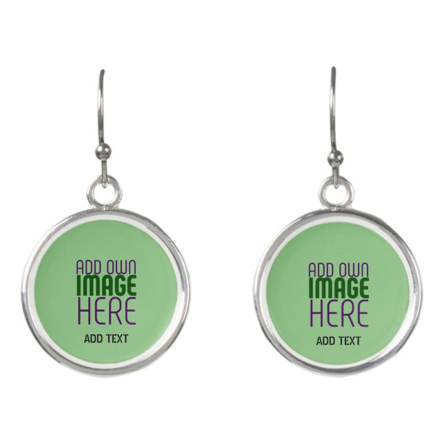 MODERN EDITABLE MINT GREEN IMAGE TEXT TEMPLATE EARRINGS (Front)