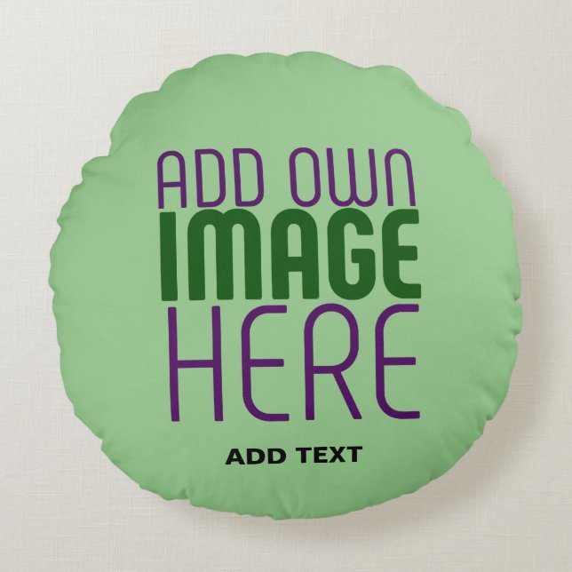 MODERN EDITABLE MINT GREEN IMAGE TEXT TEMPLATE ROUND PILLOW (Front)