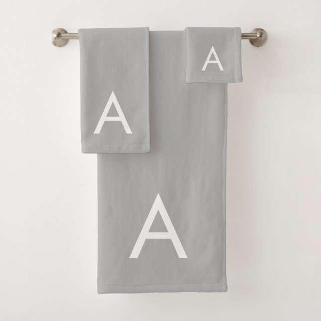 Modern Editable Monogram on Silver Gray Bath Towel Set (Insitu)