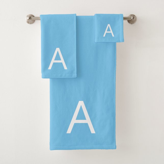 Modern Editable Monogram on Turquoise Blue Bath Towel Set (Insitu)