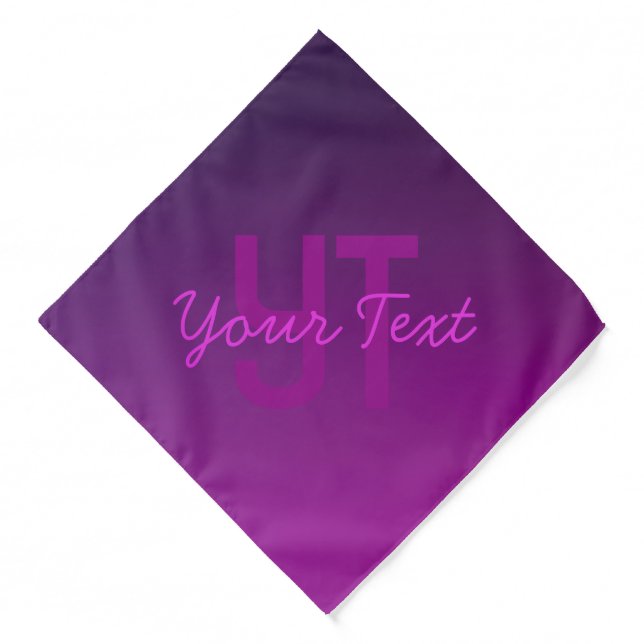 Modern Editable Monogrammed Text & Purple Ombre  Bandana (Front)