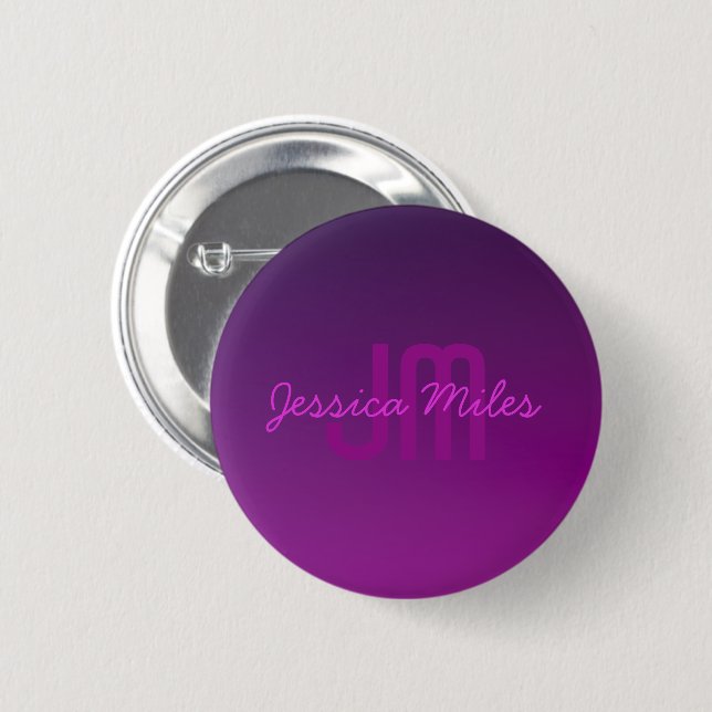 Modern Editable Monogrammed Text & Purple Ombre  Button (Front & Back)