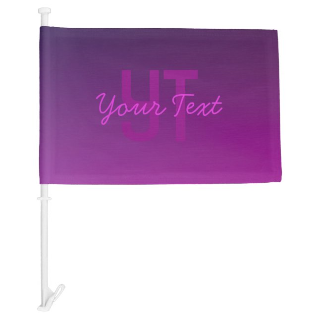 Modern Editable Monogrammed Text & Purple Ombre  Car Flag (Front)