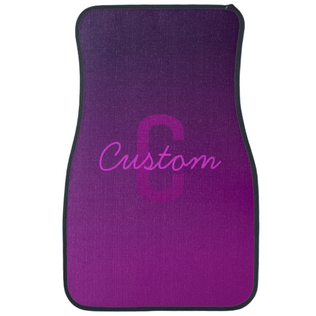 Modern Editable Monogrammed Text & Purple Ombre  Car Floor Mat (Front)