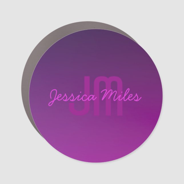 Modern Editable Monogrammed Text & Purple Ombre  Car Magnet (Front)