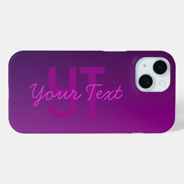 Modern Editable Monogrammed Text & Purple Ombre  Case-Mate iPhone Case (Back (Horizontal))