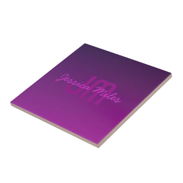 Modern Editable Monogrammed Text & Purple Ombre  Ceramic Tile (Side)