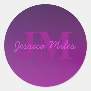 Modern Editable Monogrammed Text & Purple Ombre Classic Round Sticker