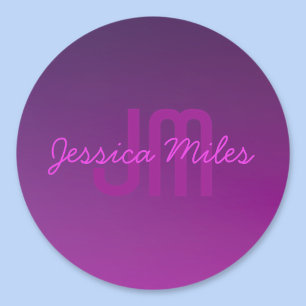 Modern Editable Monogrammed Text & Purple Ombre Classic Round Sticker