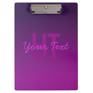 Modern Editable Monogrammed Text & Purple Ombre  Clipboard