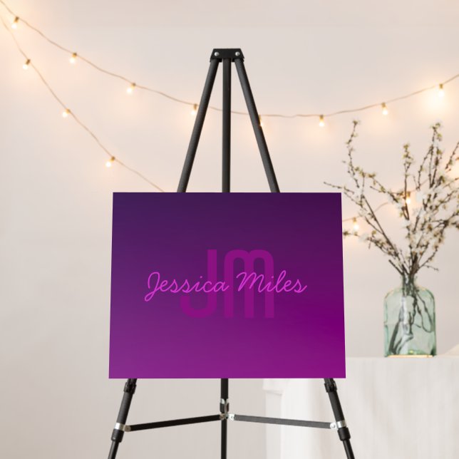 Modern Editable Monogrammed Text & Purple Ombre  Foam Board (In Situ (Stand))