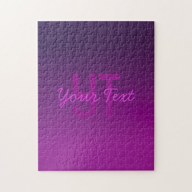 Modern Editable Monogrammed Text & Purple Ombre  Jigsaw Puzzle (Vertical)