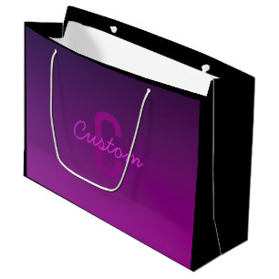 Modern Editable Monogrammed Text & Purple Ombre Large Gift Bag