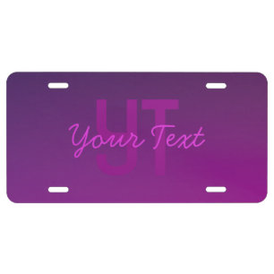 Modern Editable Monogrammed Text & Purple Ombre  License Plate