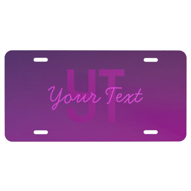 Modern Editable Monogrammed Text & Purple Ombre  License Plate (Front)