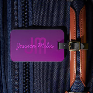 Modern Editable Monogrammed Text & Purple Ombre Luggage Tag