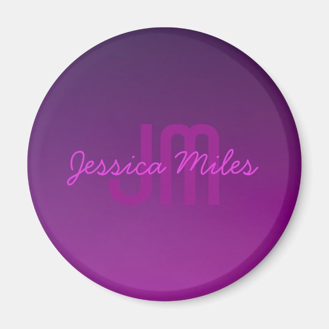 Modern Editable Monogrammed Text & Purple Ombre  Magnet (Front)