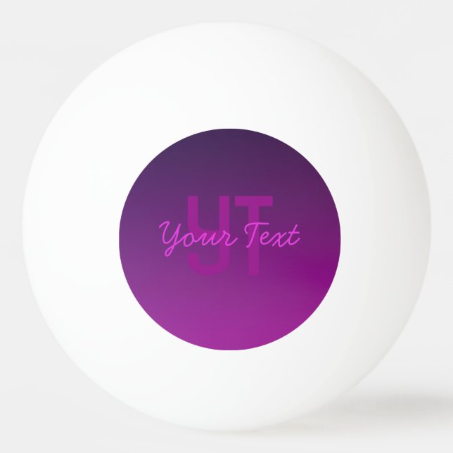 Modern Editable Monogrammed Text & Purple Ombre  Ping Pong Ball (Front)
