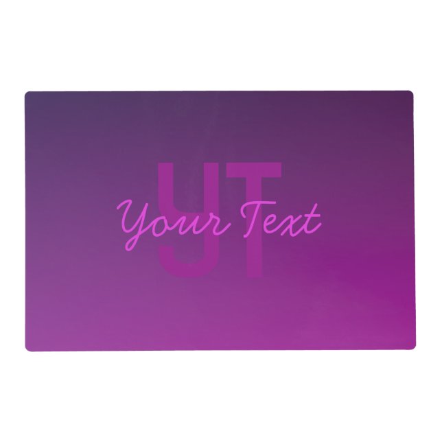 Modern Editable Monogrammed Text & Purple Ombre  Placemat (Front)