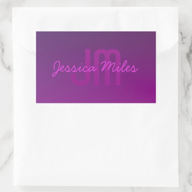 Modern Editable Monogrammed Text & Purple Ombre  Rectangular Sticker (Bag)
