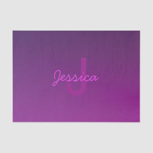 Modern Editable Monogrammed Text & Purple Ombre  Tissue Paper (Front)