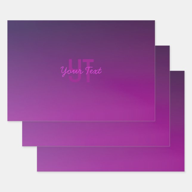 Modern Editable Monogrammed Text & Purple Ombre  Wrapping Paper Sheets (Set)