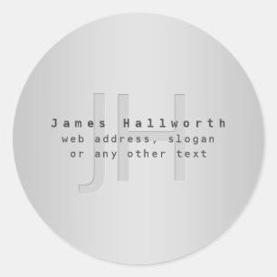 Modern Editable Name & Slogan Grey Gradient Classic Round Sticker