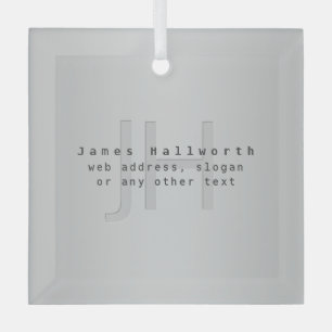 Modern Editable Name & Slogan Grey Gradient Glass Ornament