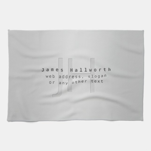 Modern Editable Name & Slogan | Grey Gradient  Kitchen Towel (Horizontal)