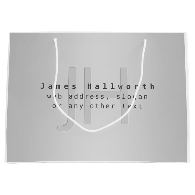 Modern Editable Name & Slogan | Grey Gradient  Large Gift Bag (Front)