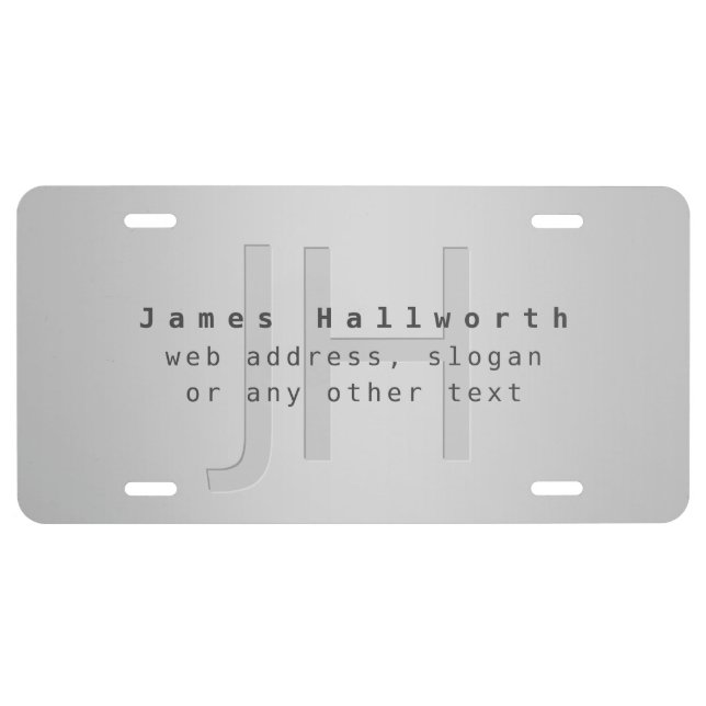 Modern Editable Name & Slogan | Grey Gradient  License Plate (Front)