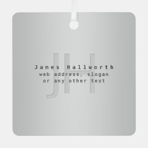 Modern Editable Name & Slogan Grey Gradient Metal Ornament