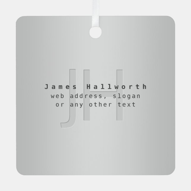 Modern Editable Name & Slogan | Grey Gradient  Metal Ornament (Front)