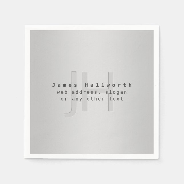Modern Editable Name & Slogan | Grey Gradient  Napkins (Front)