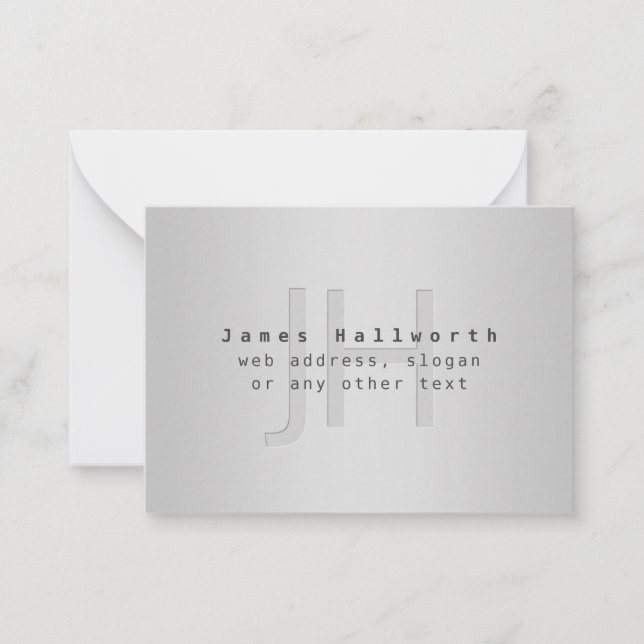 Modern Editable Name & Slogan | Grey Gradient  Note Card (Front)